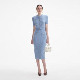  Dames blauwe zachte gebreide top | Zelfportret breiwerk