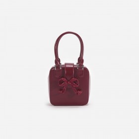  Vrouwen Bordeauxrode leren vierkante mini-tas in rood | Zelfportret handtassen