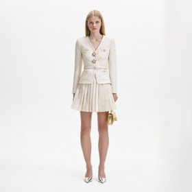  Dames crèmekleurige metallic bouclé mini-jasjurk | Zelfportretjurken