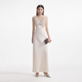  Vrouwen crème satijnen diamant bralette maxi-jurk | Zelfportretjurken
