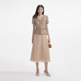  Dames gouden bouclé midi-jurk | Zelfportretjurken