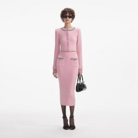  Roze versierde gebreide midi-rok voor dames | Zelfportretten als set