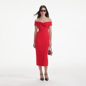 Rode off-shoulder midi-jurk voor dames | Zelfportretjurken