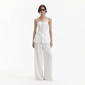 Witte bandeau-crêpe jumpsuit voor dames | Zelfportret-jumpsuits