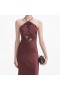  Robe longue en satin marron pour femme | Self Portrait Dresses