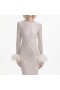 Robe mi-longue crème à plumes et strass pour femme | Self Portrait Dresses