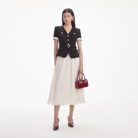  Robe mi-longue noire en crêpe et mousseline contrastée pour femme | Self Portrait Dresses