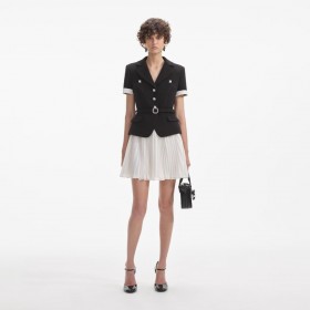  Robe courte noire en crêpe contrastant et mousseline pour femme | Self Portrait Dresses