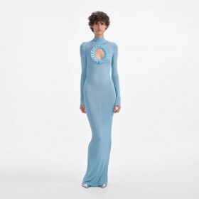 Robe longue bleue en maille découpée pour femme | Robes Self Portrait