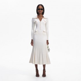  Robe mi-longue en tricot crème pour femme | Robes Self Portrait