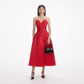  Robe mi-longue en taffetas rouge pour femme | Self Portrait Dresses