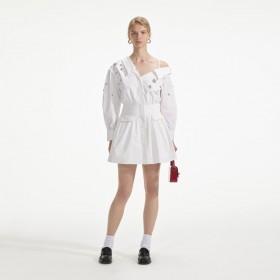  Mini-robe blanche en coton ornée pour femme | Robes Self Portrait