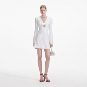 Mini-robe blanche à sequins pour femme | Robes Self Portrait