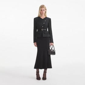  Schwarzes asymmetrisches Bouclé-Midikleid für Damen | Self Portrait Kleider