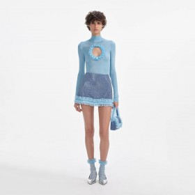 Blauer Strickbody mit Cut-Outs für Damen Blau – Self Portrait Strickmode