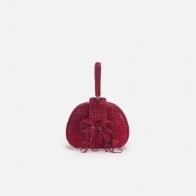  Burgunderrote Micro-Tasche Mit Strass-Griff Oben Rot – Self Portrait Damen