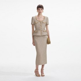  Damen Gold Bouclé Peplum Top | Self Portrait Oberteile