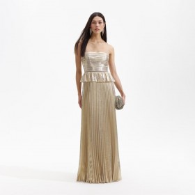 Damen Gold Metallic Maxikleid | Self Portrait Kleider