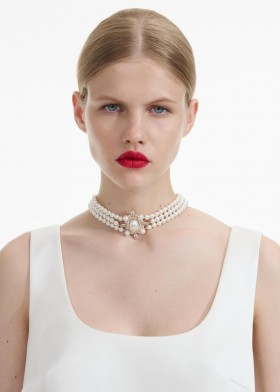  Goldfarbenes Perlen-Halsband für Damen | Self Portrait Schmuck