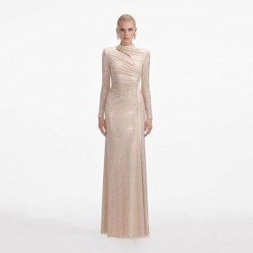  Frauen Gold Strass Mesh Cut Maxi Kleid | Self Portrait Kleider