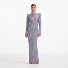  Graues Maxikleid mit Strasssteinen | Self Portrait Kleider