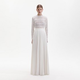  Damen Plissee Häkel-Maxikleid mit Blumenmuster | Self Portrait Kleider